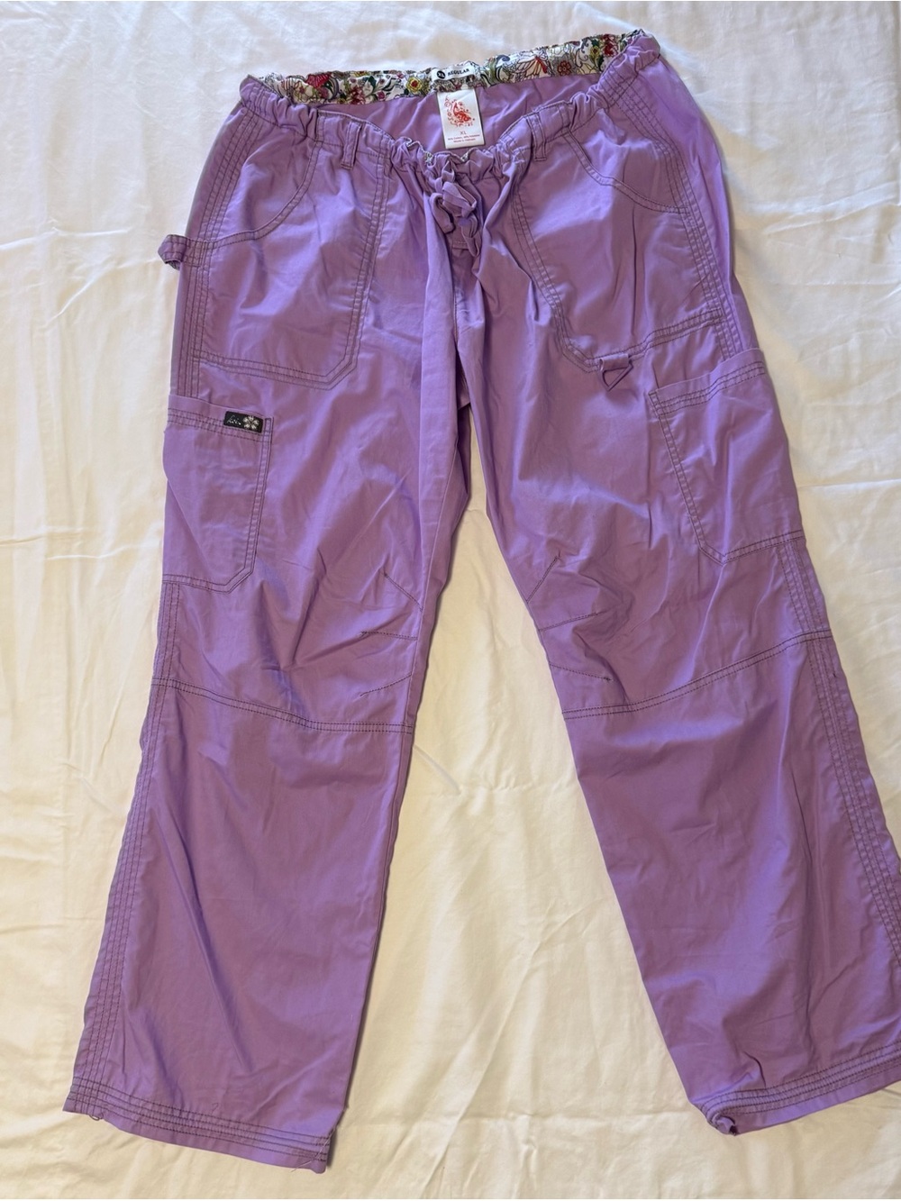 koi Lavender Floral-Lined Boot Cut Scrub Pants